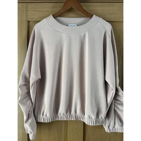 Evereve Mariana Sleek Pullover Crewneck Ruffle Sleeve Blush Pink Women’s Medium - Picture 5 of 15